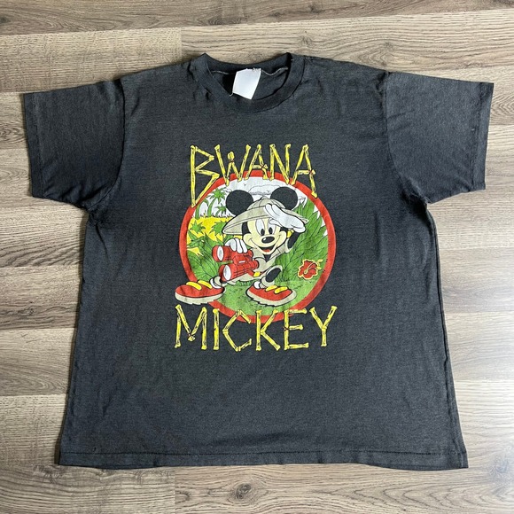 VTG Mickey Mouse Safari T Shirt Mens Large Bwana Swahili 1980s Distressed Thin - Picture 1 of 11